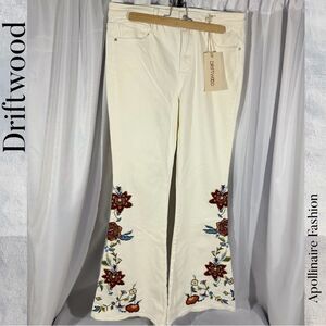DRIFTWOOD FLORAL EMBROIDERED JEANS FLARED IN IVORY NET SIZE 32